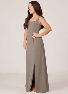 Azazie Renee Junior Vestido de Gris Pardo de Gasa de Corte En A con Corte Lateral image3