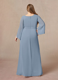 Azazie Belinda Mother of the Bride Dresses Dusty Blue A-Line V-Neck Pleated Chiffon Dress image7