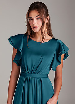 Azazie Daphne Modest Bridesmaid Dresses A-Line Ruched Stretch Satin Floor-Length Dress image5