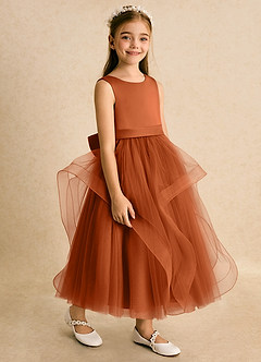 Azazie Vana Flower Girl Dresses Burnt Orange Ball-Gown Bow Tulle Dress image4