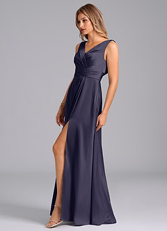 Azazie Karina Bridesmaid Dresses Stormy A-Line Pleated Stretch Satin Dress image3