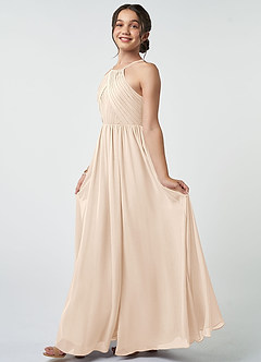 Azazie Leighton Junior Robe Trapèze en Mousseline de soie Plissée Albâtre Blanc image4