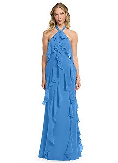 Azazie Velma Brautjungfernkleider A-Linie Seitliche Cut-Outs Chiffon Kleid Blauhäher image1