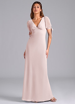 Azazie Pheby At-home Try On Dresses Blushing Pink A-Line Pleated Chiffon Dress image1