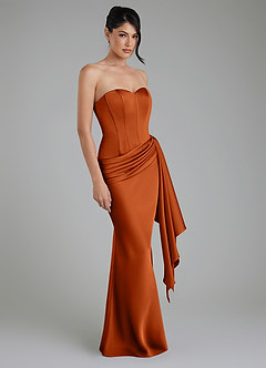 Azazie Draya Bridesmaid Dresses Burnt Orange Mermaid Strapless Stretch Satin Dress image3