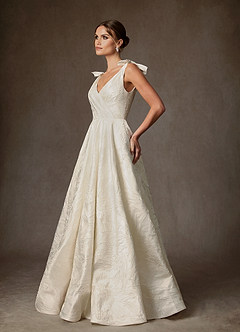 Azazie Korina Bröllopsklänningar Klä av A-Linje i Blommig Jacquard Antik Vit image4