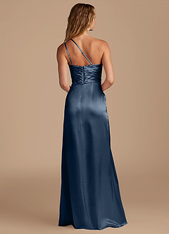 Azazie Eren Bridesmaid Dresses Dark Navy Sheath One Shoulder Metallic Satin Dress image5