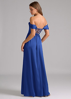 Azazie Hattie Bridesmaid Dresses Royal Blue A-Line Corset Stretch Satin Dress image2