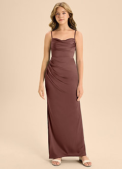 Azazie Mai Junior Robe Trapèze en Satin extensible Encolure en Forme de Cœur Expresso image5