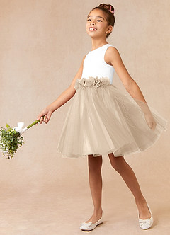 Azazie Loulou vestidos de niña de las flores Vestido de Blanco Diamante Champán de Tul de Corte En A con Sin mangas image2