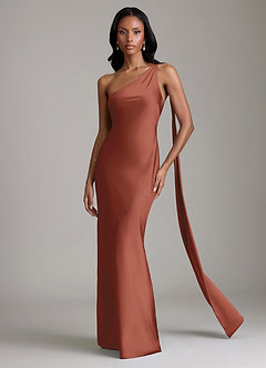 Azazie Galinda Suknie dla druhen Syrena Jedno ramię Satyna elastyczna Do ziemi Sukienka image4