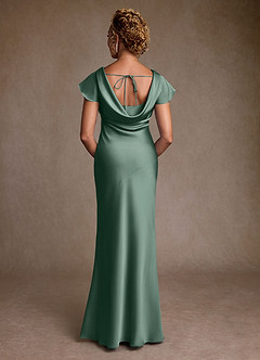 Azazie Shelby Mother of the Bride Dresses Eucalyptus Mermaid Pleated Stretch Satin Dress image2