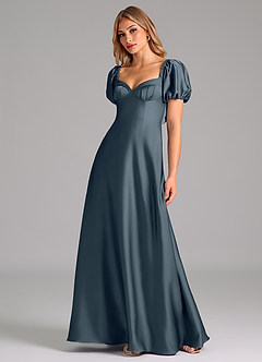 Azazie Fatima Bridesmaid Dresses Twilight A-Line Pleated Stretch Satin Dress image4