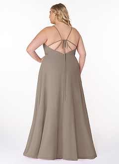 Azazie Everleigh At-home Try On Dresses Taupe A-Line Sweetheart Pleated Chiffon Dress image9
