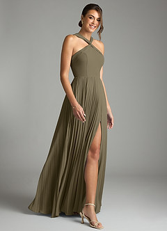Azazie Afra Abiti da Damigella Abito A-Line in Chiffon Plissettato Willow Green image3