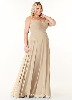 Azazie Janine Bridesmaid Dresses Champagne A-Line V-Neck Chiffon Dress image8