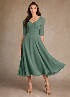 Azazie Durant Mère de la mariée Robes Robe Trapèze en Mousseline de soie Plissée Eucalyptus image2