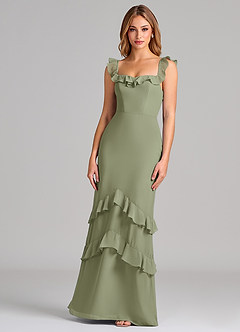 Azazie Marilynn Final Sale Pistachio Mermaid Off the Shoulder Chiffon Dress image1