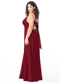Azazie Christiana Bridesmaid Dresses Burgundy A-Line V-Neck Pleated Chiffon Dress image10