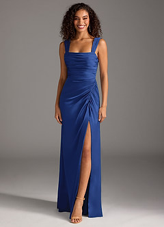 Azazie Jesaphine Robes de demoiselle d'honneur Robe Fourreau en Satin extensible Arc Bleu Roi image1