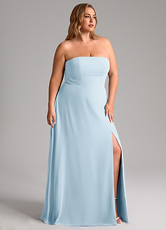 Azazie Wren Vestidos de madrinha de casamento Vestido Céu Azul de Chiffon de Linha A com Fenda Lateral image12