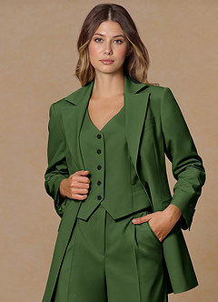 front Rowan Olive Refined Weave Performance 3-Piece Suit