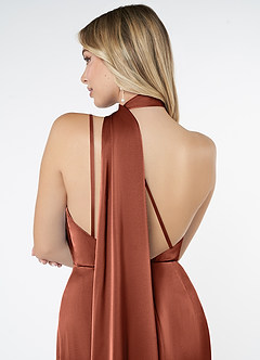 Azazie Kaylani Bridesmaid Dresses Clay Mermaid High Neck Stretch Satin Dress image6