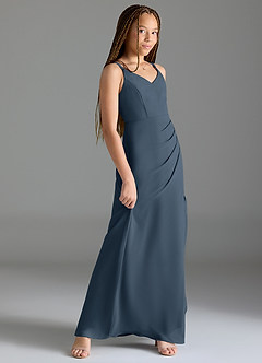 Azazie Leo Junior Abito Sirena in Chiffon Plissettato Blu Nettuno image3