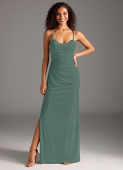 Azazie Mai Bridesmaid Dresses Eucalyptus Sheath Pleated Mesh Dress image3