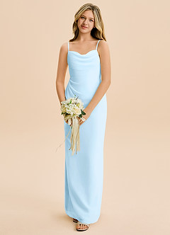 Azazie Mai Junior Sky Blue Sheath Pleated Chiffon Dress image4