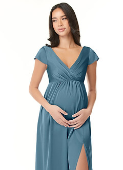 Azazie Allessia Maternity Bridesmaid Dresses A-Line Pleated Stretch Satin Floor-Length Dress image5