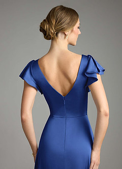 Azazie Omari Robes de demoiselle d'honneur Robe Trapèze en Satin extensible Bleu Roi image7