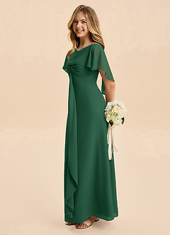 Azazie Selena Junior Dark Green A-Line Ruched Chiffon Dress image1
