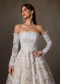 Azazie Hinata 웨딩드레스 볼가운 스트랩리스 레이스 채플 트레인 드레스 image7