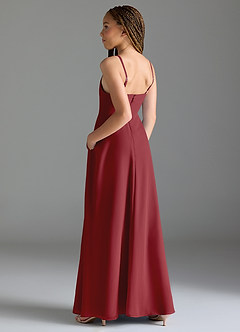 Azazie Moira Junior Pomegranate A-Line with Pockets Chiffon Dress image2