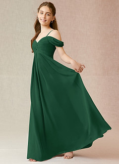 Azazie Kaitlynn Junior Vestido de Verde Oscuro de Gasa de Corte En A con Vestidos sin tirantes image3