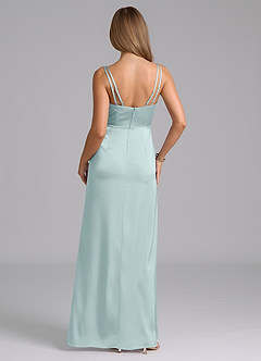 Azazie Leo Final Sale Mist Sheath Pleated Stretch Satin Dress image2