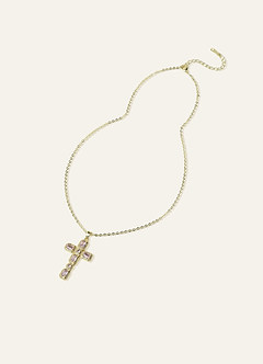 front 18K Gold Plated Cross Pendant Necklace