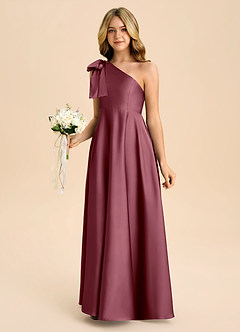 Azazie Penguin Junior Abito A-Line in Raso Elasticizzato Fiocco Rosa Del Deserto image5