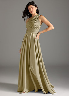 Azazie Charlize Bridesmaid Dresses Moss Green A-Line One Shoulder Stretch Satin Dress image4