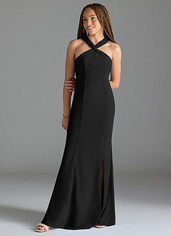 Azazie Rue Junior Vestido de Negro de Gasa de Sirena con Corte Lateral image1