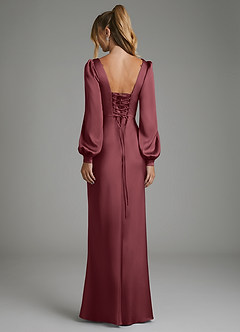 Azazie Brianna Vestidos de damas de honor Vestido Merlot de Satén Elástico de Corte Sirena con Corsé image7