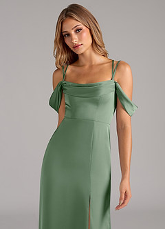Azazie Callan Bridesmaid Dresses Matcha A-Line Pleated Stretch Satin Convertible Dress image6
