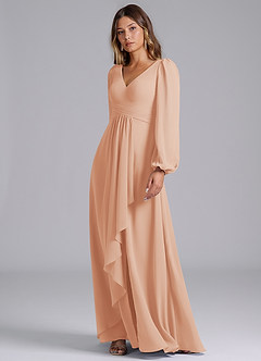 Azazie Omari Bridesmaid Dresses English Rose A-Line Long Sleeve Chiffon Dress image4