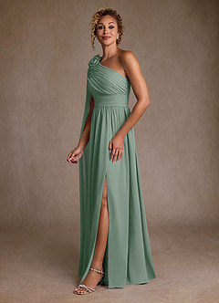 Azazie Lancaster Mère de la mariée Robes Robe Trapèze en Mousseline de soie Une épaule Sauge D'argent image5