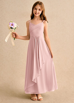 Azazie Zaida Girls Formal Flower Girl Dresses Powder Pink A-Line Pleated Chiffon Dress image1