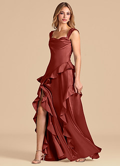 Azazie Sloane Bridesmaid Dresses Terracotta A-Line Sweetheart Neckline Metallic Satin Dress image4