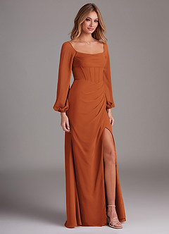 Azazie Charissa Bridesmaid Dresses Cinnamon Sheath Long Sleeve Chiffon Dress image5