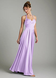 Azazie Tenaya Bridesmaid Dresses Lilac A-Line Sweetheart Neckline Stretch Satin Dress image6