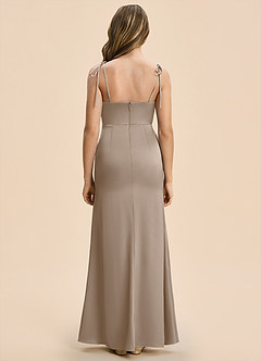 Azazie Reagan Junior Taupe Sheath Pleated Stretch Satin Dress image8
